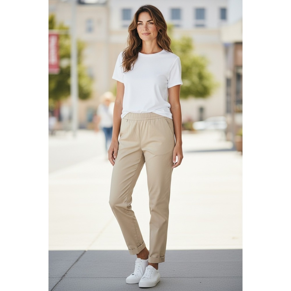 J Jill Live in Chino Pants Straight with Cuff Leg Stretch Beige Size 16